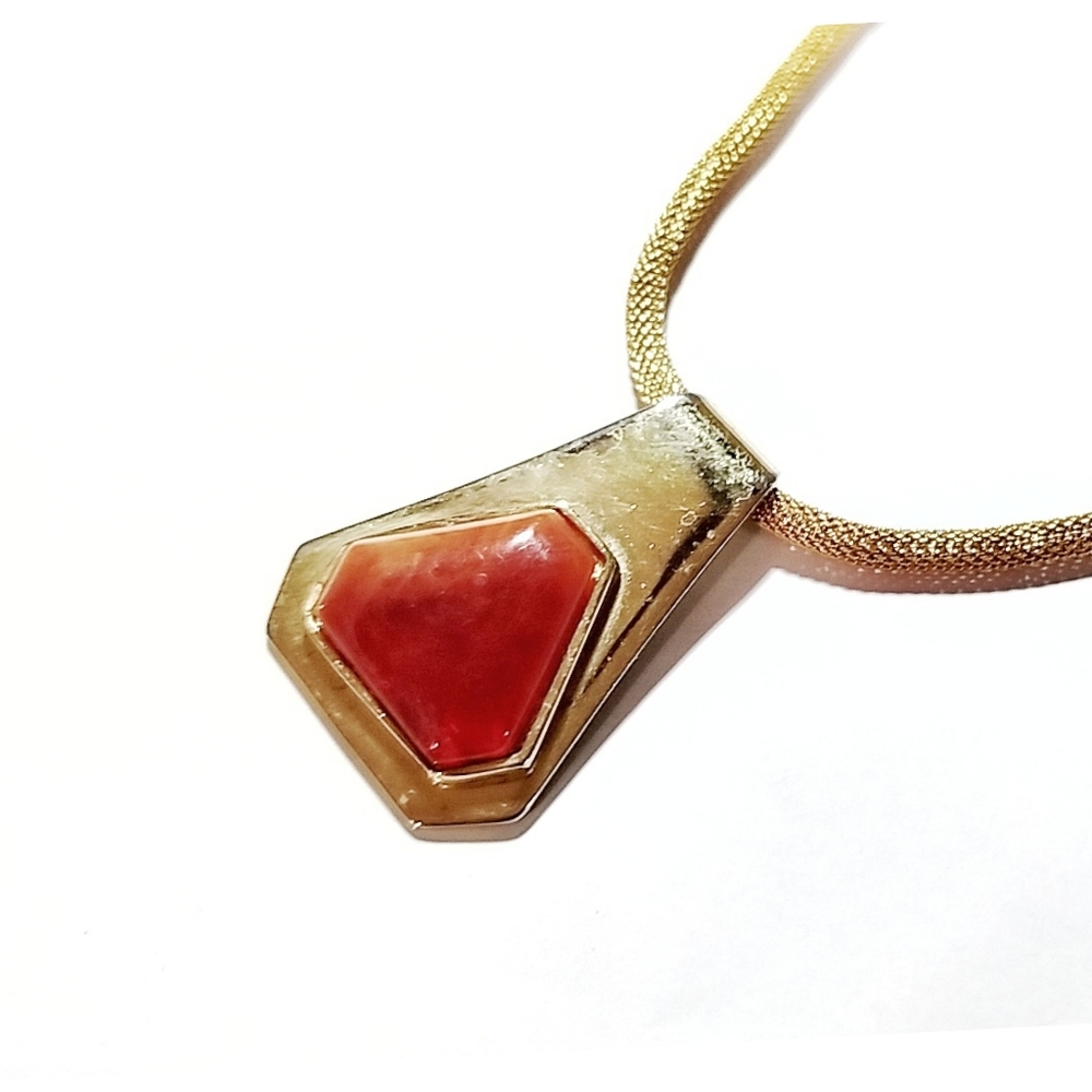 N4S Avon Gold Tone Necklace and Pendant with Orange Accent Stone